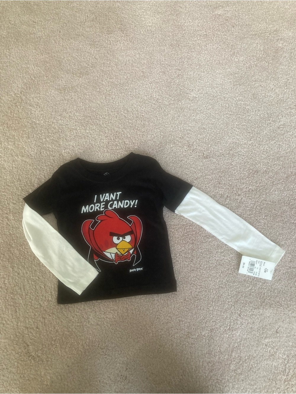 Angry Birds Black & White 'I Vant More Candy' Layered-Look Kids Long Sleeve Tee